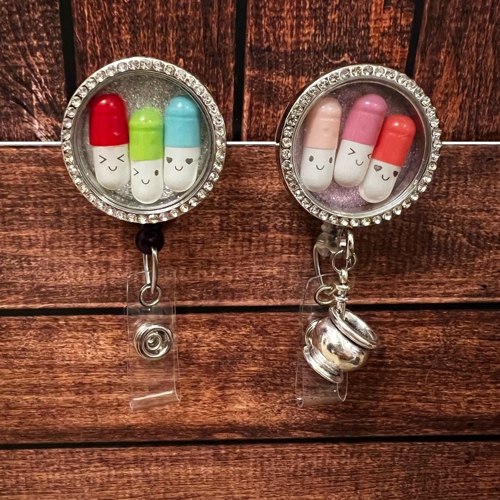 Customizable Happy pill pharmacy badge reel, nurse badge reel, doctor badge reel